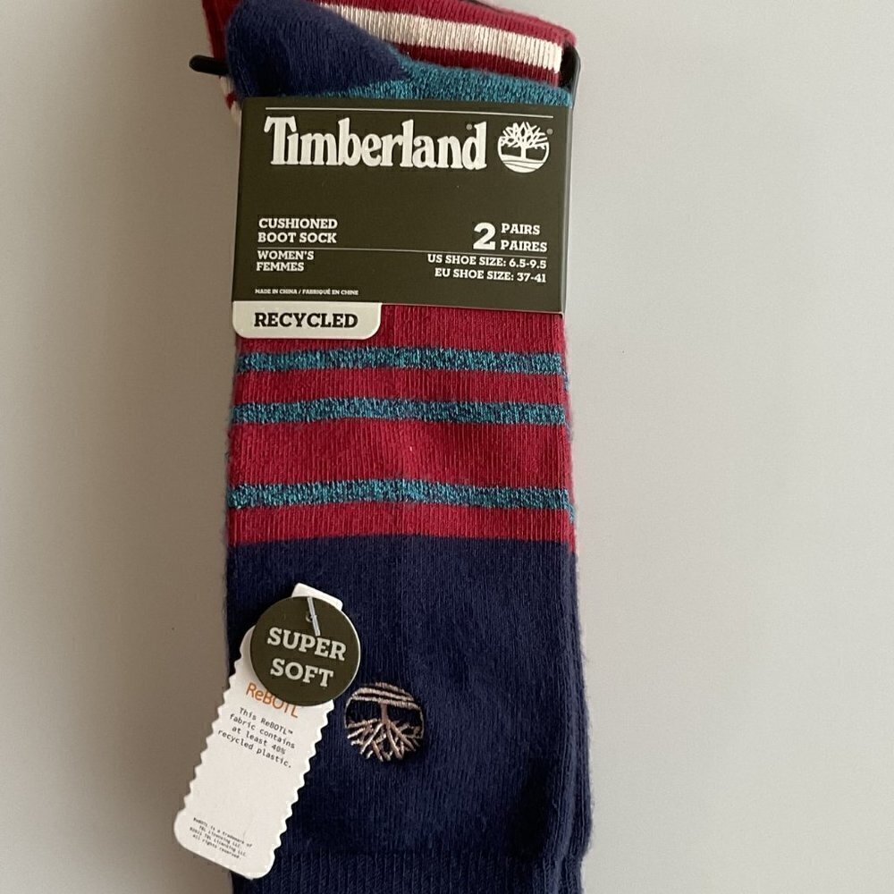 Timberland Women's Cushioned Boot Socks 2-Pack Super Soft Striped Size 6.5-9.5